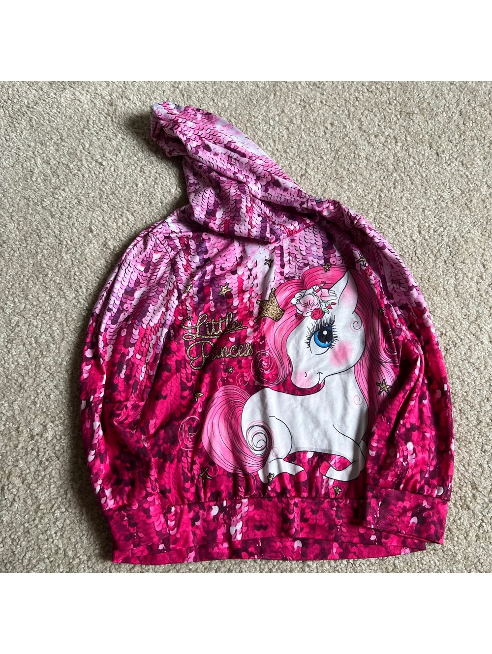 Girls Pink 'Little Princess' Unicorn Hoodie Size 5Y